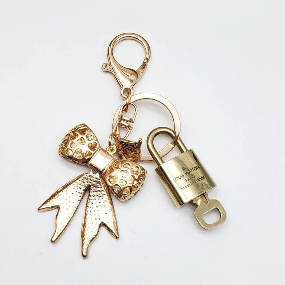 LV Gold Padlock 🔑 Authentic Louis Vuitton Charm + Unbranded Ribbon Keychain